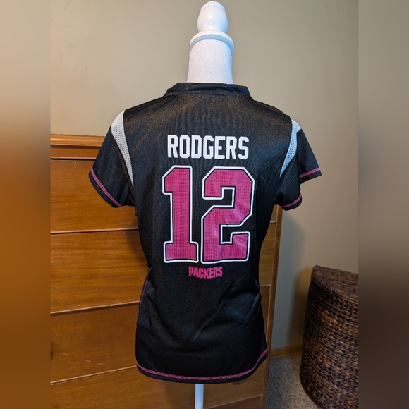 #12 RODGERS Pink & Black Jersey Green Bay Packers NFL Team Apparel Breast Cancer - Picture 5 of 10